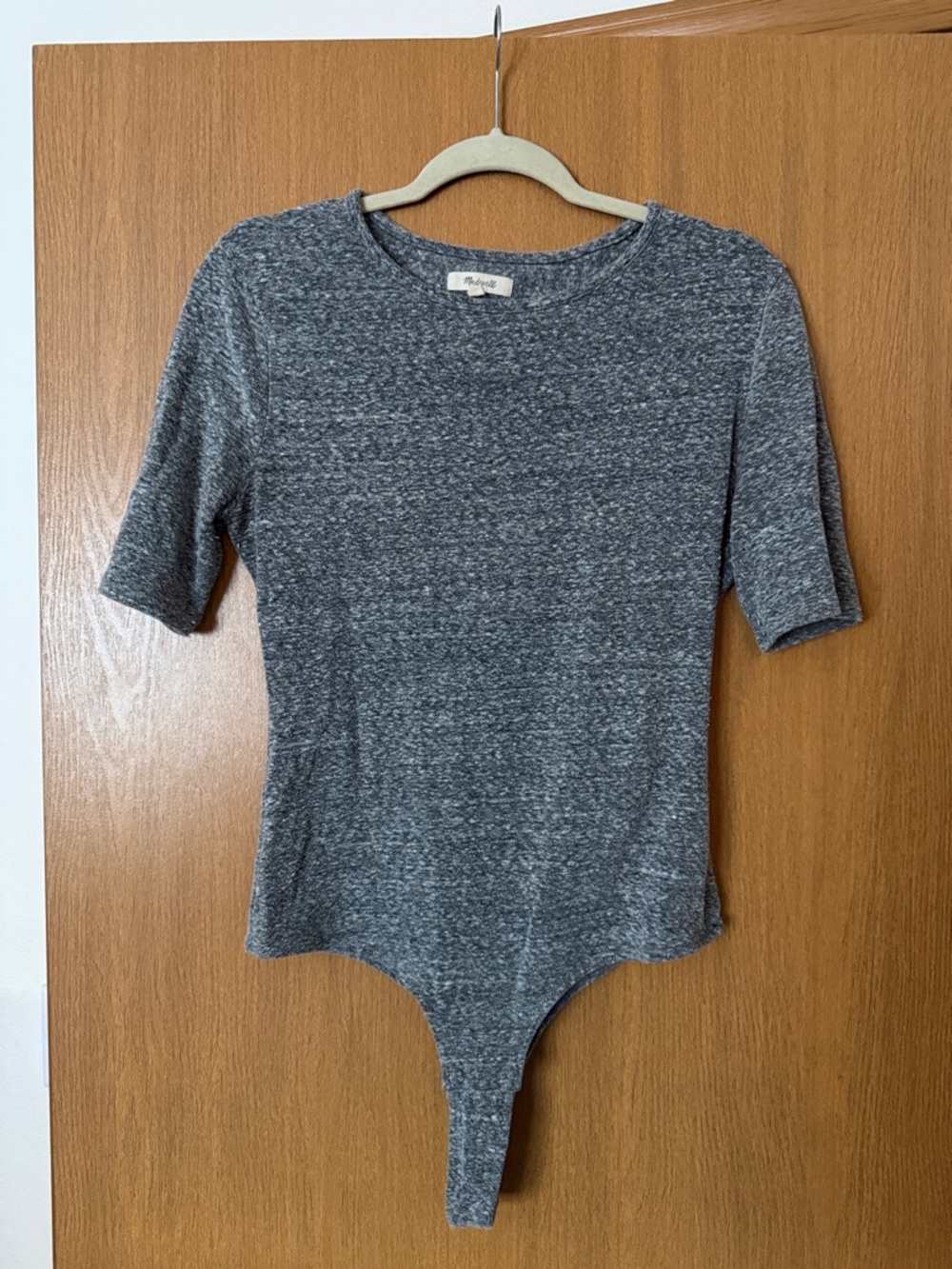 Madewell Heather Gray Ribbed Short‑Sleeve Bodysuit – Size Large